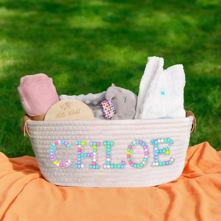 Personalized Kids Beaded Patch Back to School Basket | CWBaby73