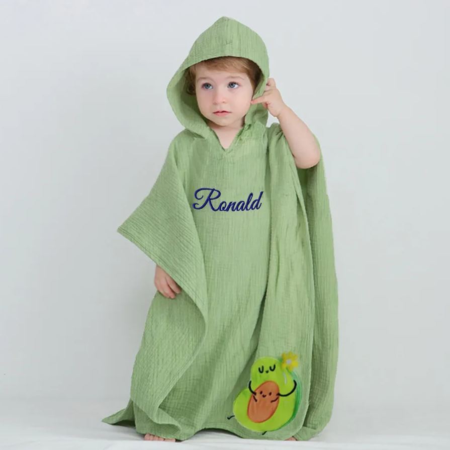 Personalized Embroidery Organic Cotton Muslin Hooded Beach Towel | Cwbeach118