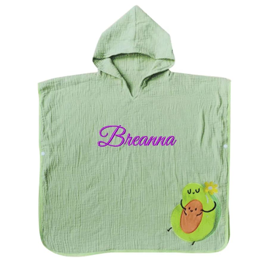 Personalized Embroidery Organic Cotton Muslin Hooded Beach Towel | Cwbeach118