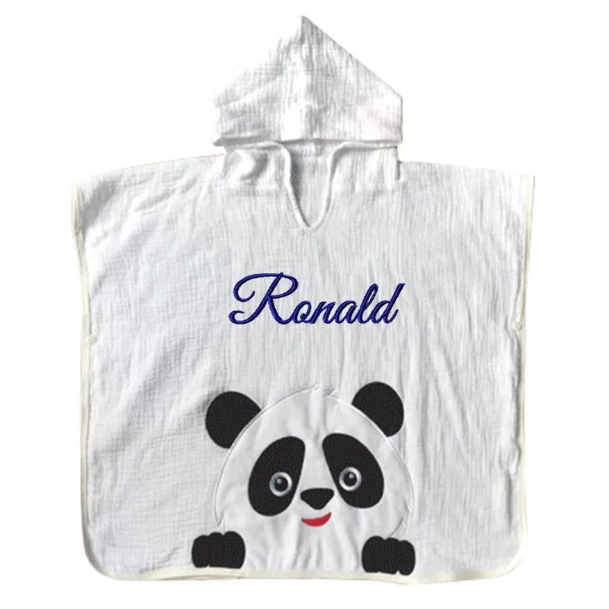 Personalized Embroidery Organic Cotton Muslin Hooded Beach Towel | Cwbeach118
