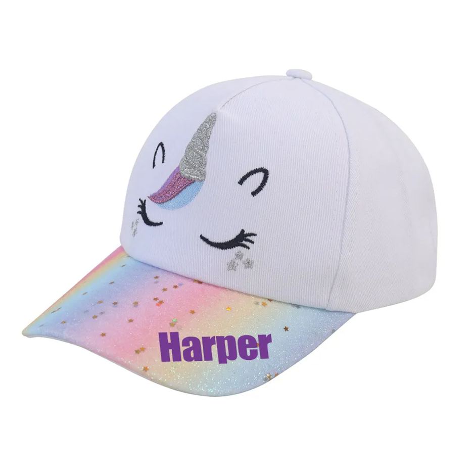 Personalized Unicorn Rainbow Shiny Glitter Baseball Cap | CWBeach120
