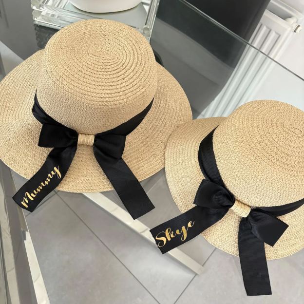 Personalized Ribbon Bow Straw Floppy Hat for Comfort & Unique | CWBeach118