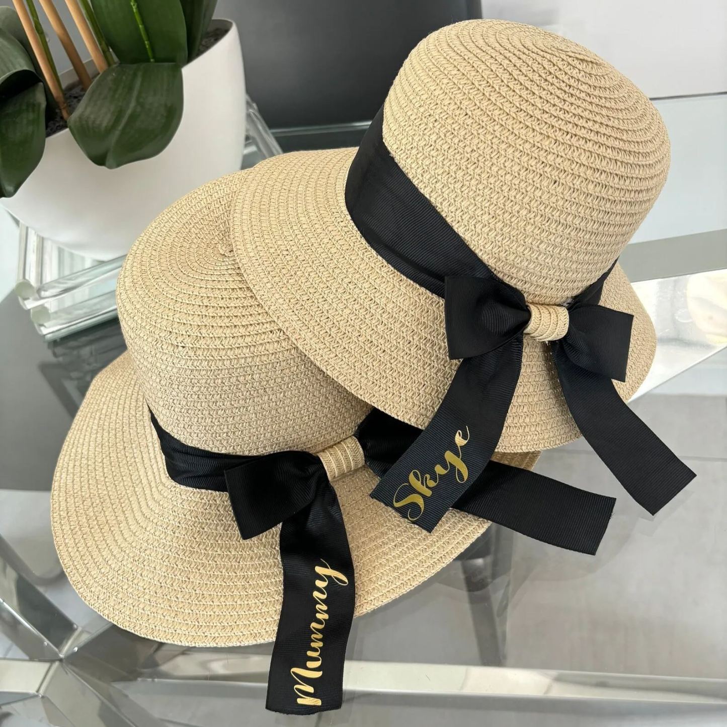 Personalized Ribbon Bow Straw Floppy Hat for Comfort & Unique | CWBeach118