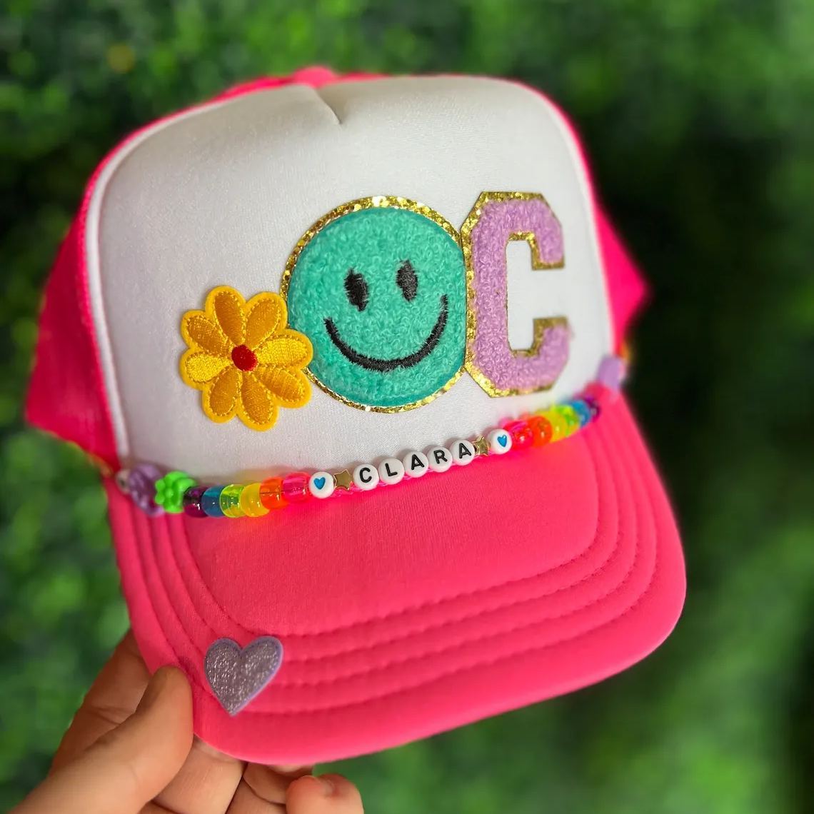 Personalized Chenille Patch Trucker Hat With Chain | CWBeach129