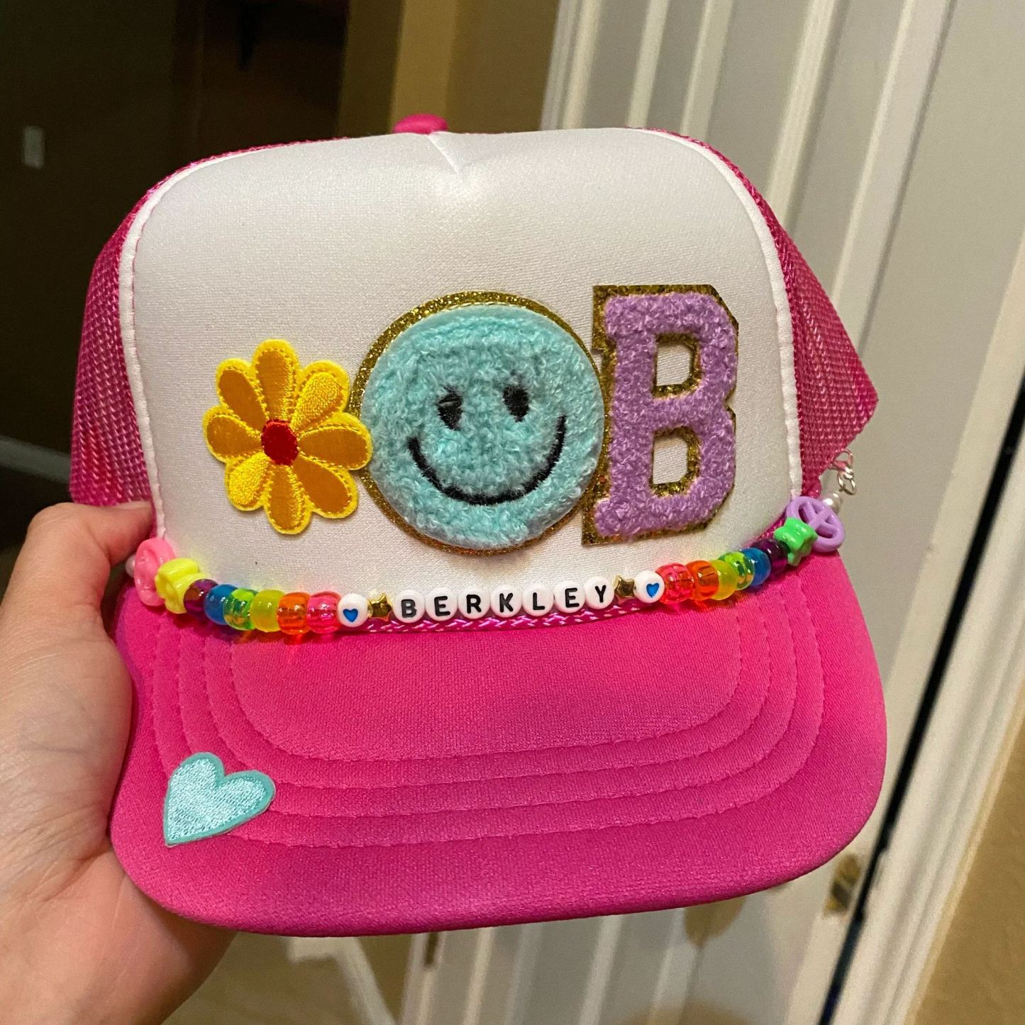 Personalized Chenille Patch Trucker Hat With Chain | CWBeach129