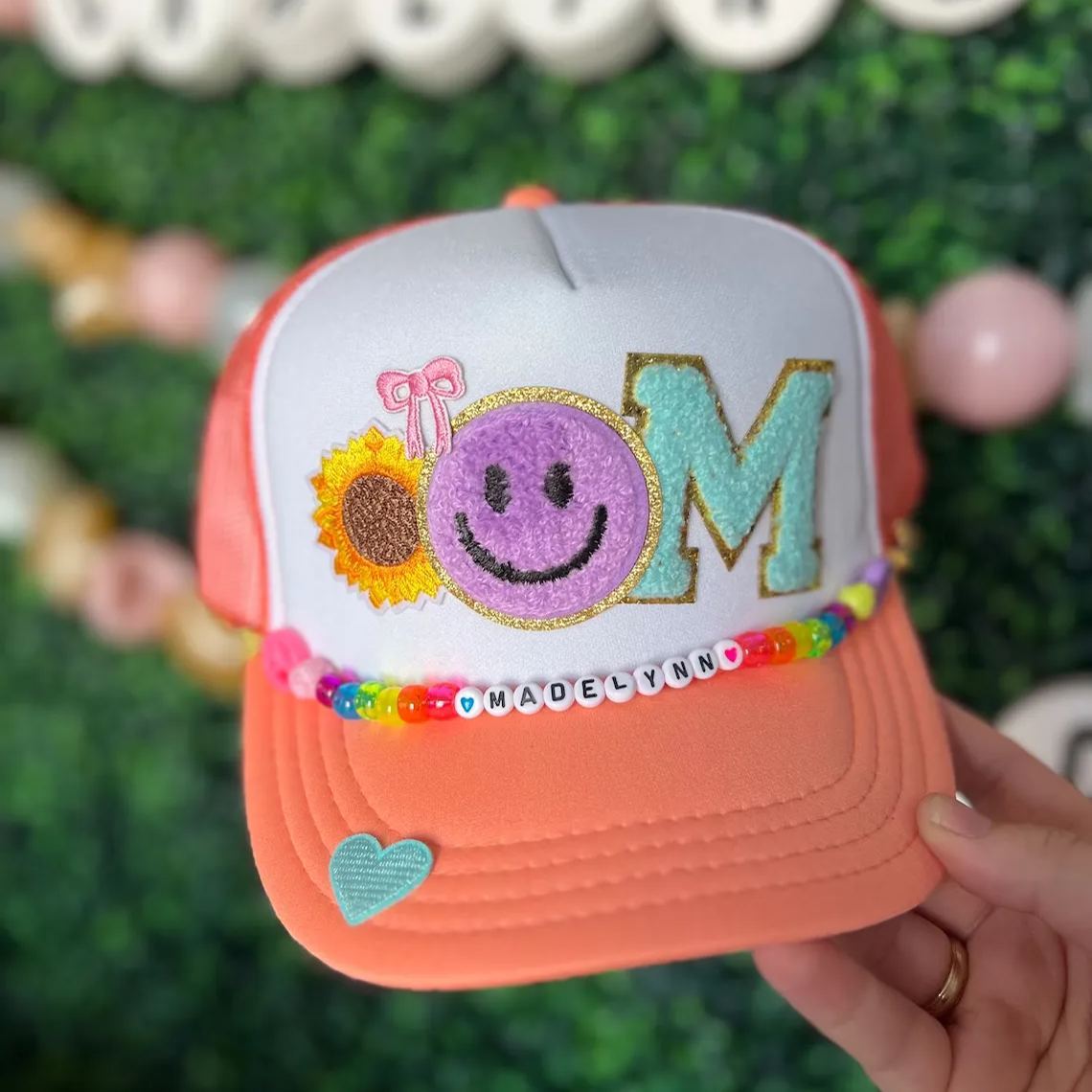 Personalized Chenille Patch Trucker Hat With Chain | CWBeach129