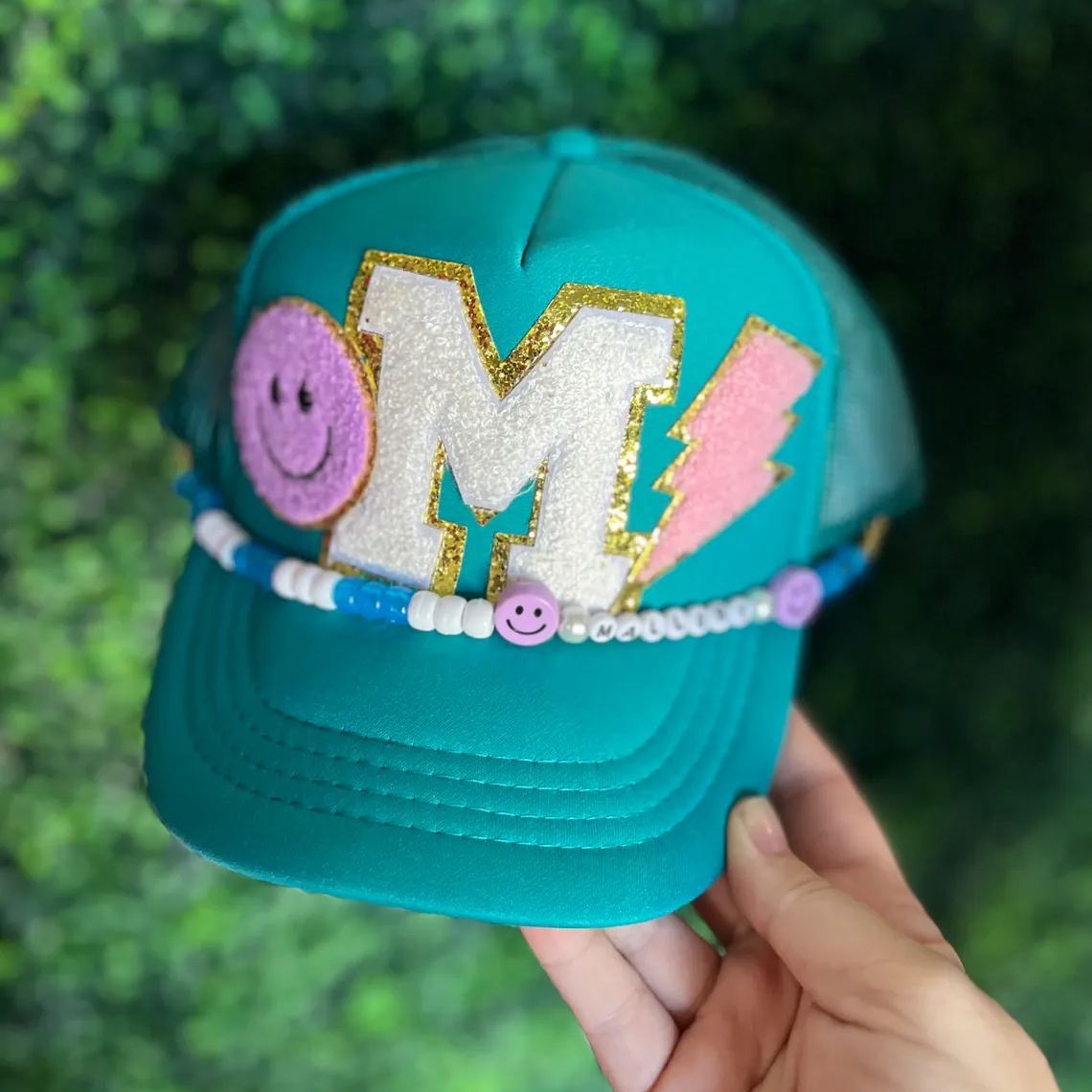 Personalized Chenille Patch Trucker Hat With Chain | CWBeach129