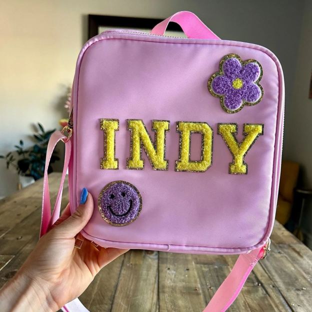 Personalized Chenille Letter Lunch Bag With Strap