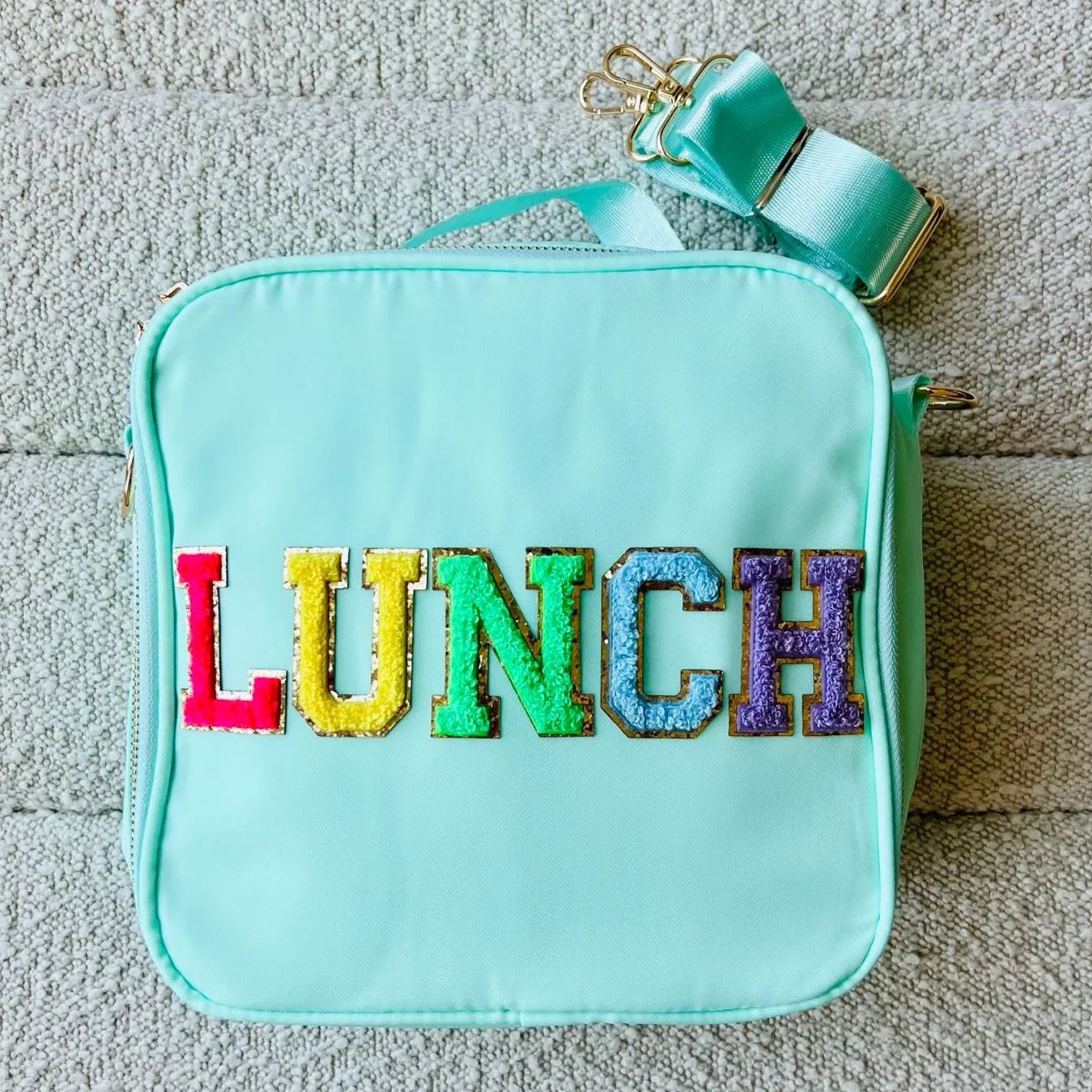 Personalized Chenille Letter Lunch Bag With Strap
