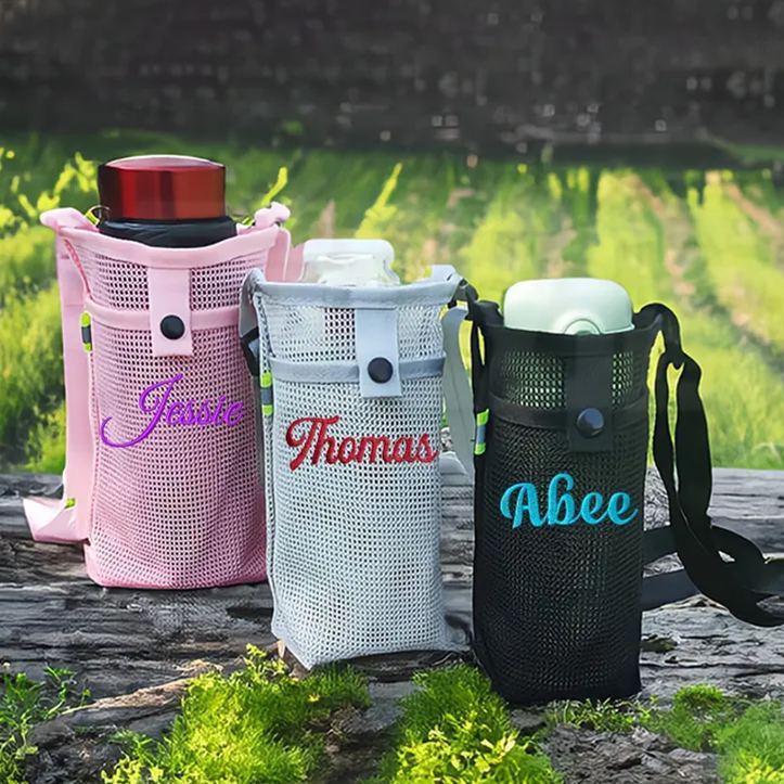Personalized Embroidery Mesh Water Bottle Pouch Bag | CWBeach141