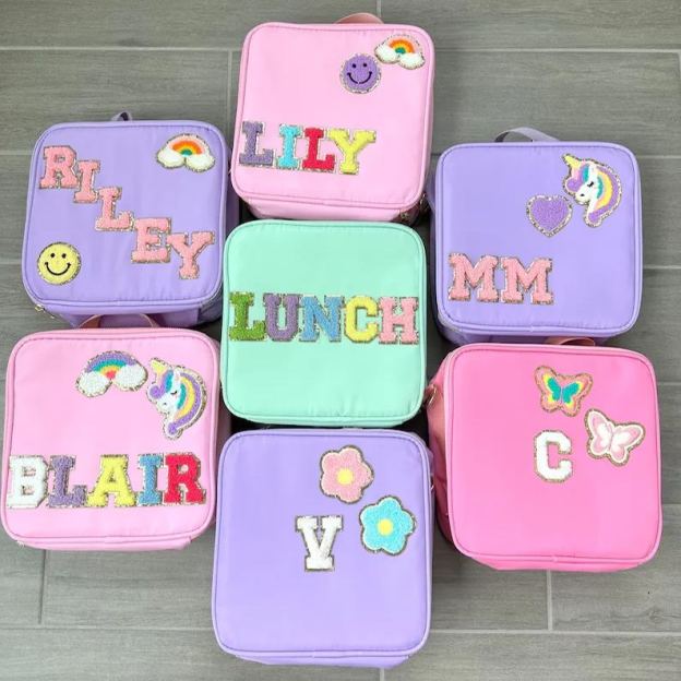 Personalized Chenille Letter Lunch Bag With Strap