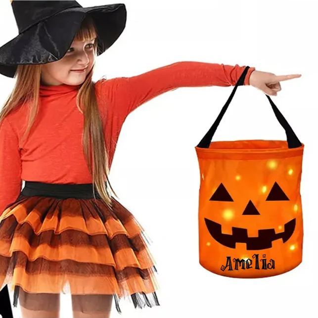 Personalized Halloween LED Light Pumpkin Bucket | CWHalloween10