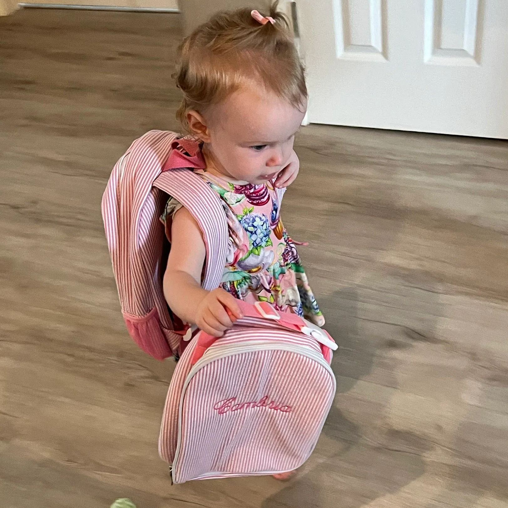 Personalized Chenille Patch Kids Seersucker School Backpack Set