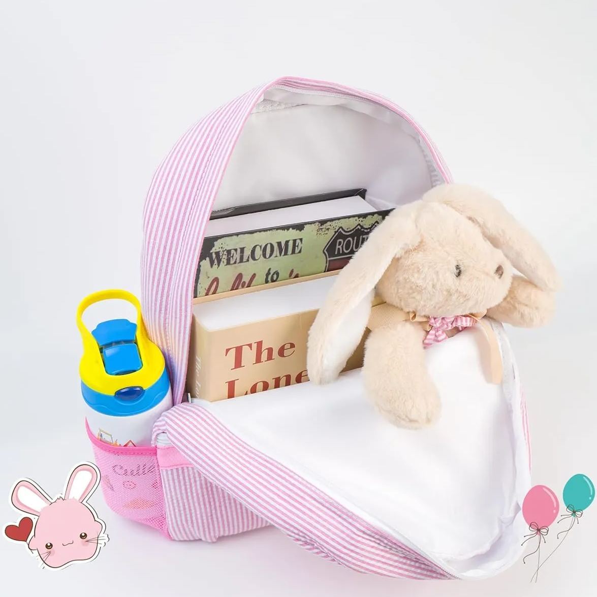 Personalized Chenille Patch Kids Seersucker School Backpack Set