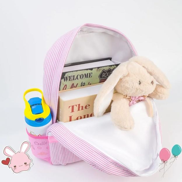 Personalized Chenille Patch Kids Seersucker School Backpack Set