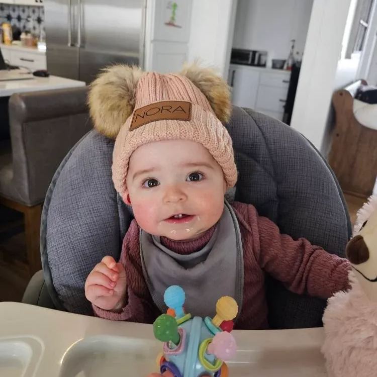 Personalized Leather Patch Pom Pom Hat for Comfort & Unique | HSKid26