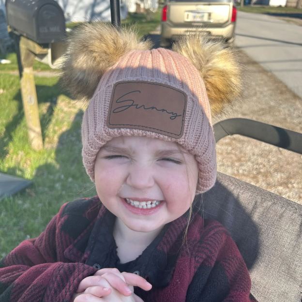 Personalized Leather Patch Pom Pom Hat for Comfort & Unique | HSKid26