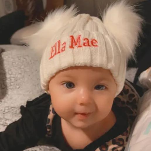 Personalized Embroidery Kid Pom Pom Hat and Scarf for Comfort & Unique | HSKid01