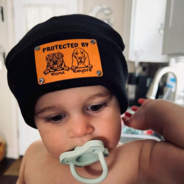 Personalized Vegan Leather Patch Baby Puppy Beanie | HSKid39