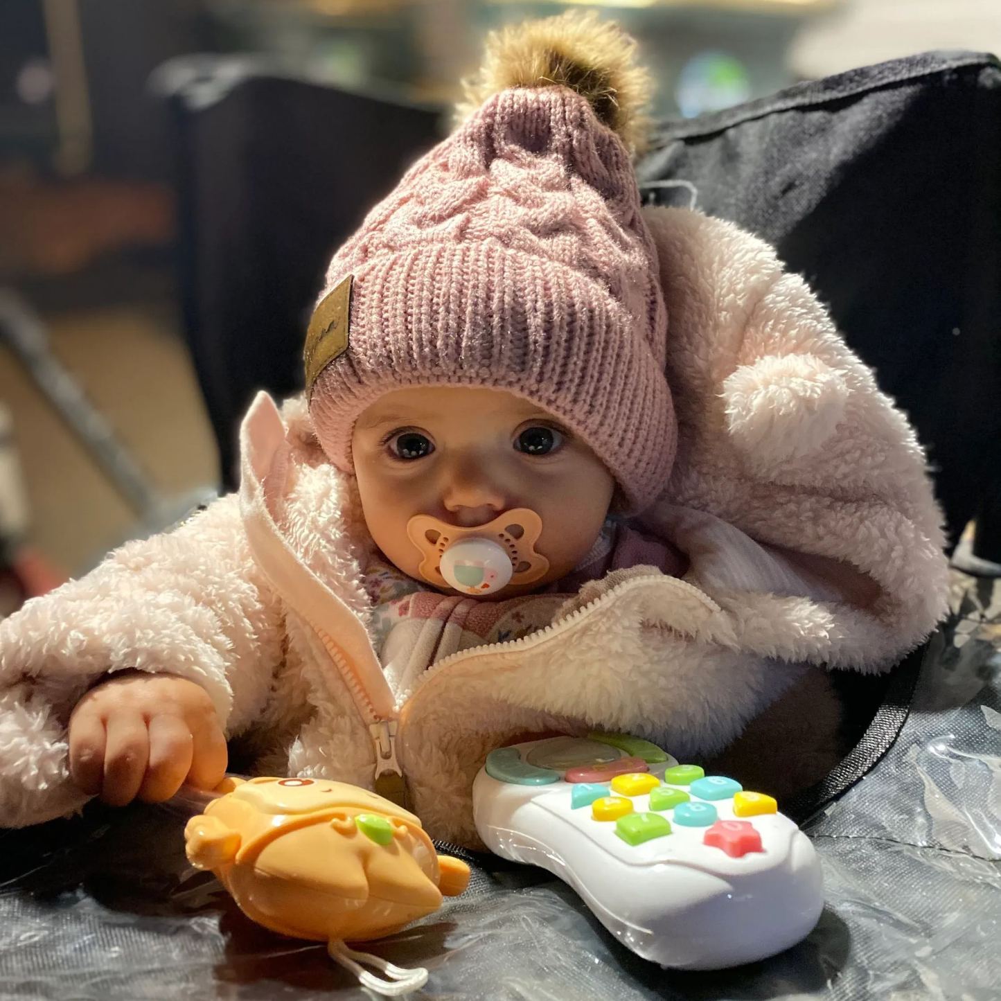 Personalized Faux Leather Patch  Pom Pom Beanie| HSKid40