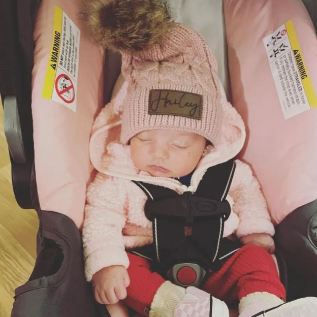 Personalized Faux Leather Patch  Pom Pom Beanie| HSKid40