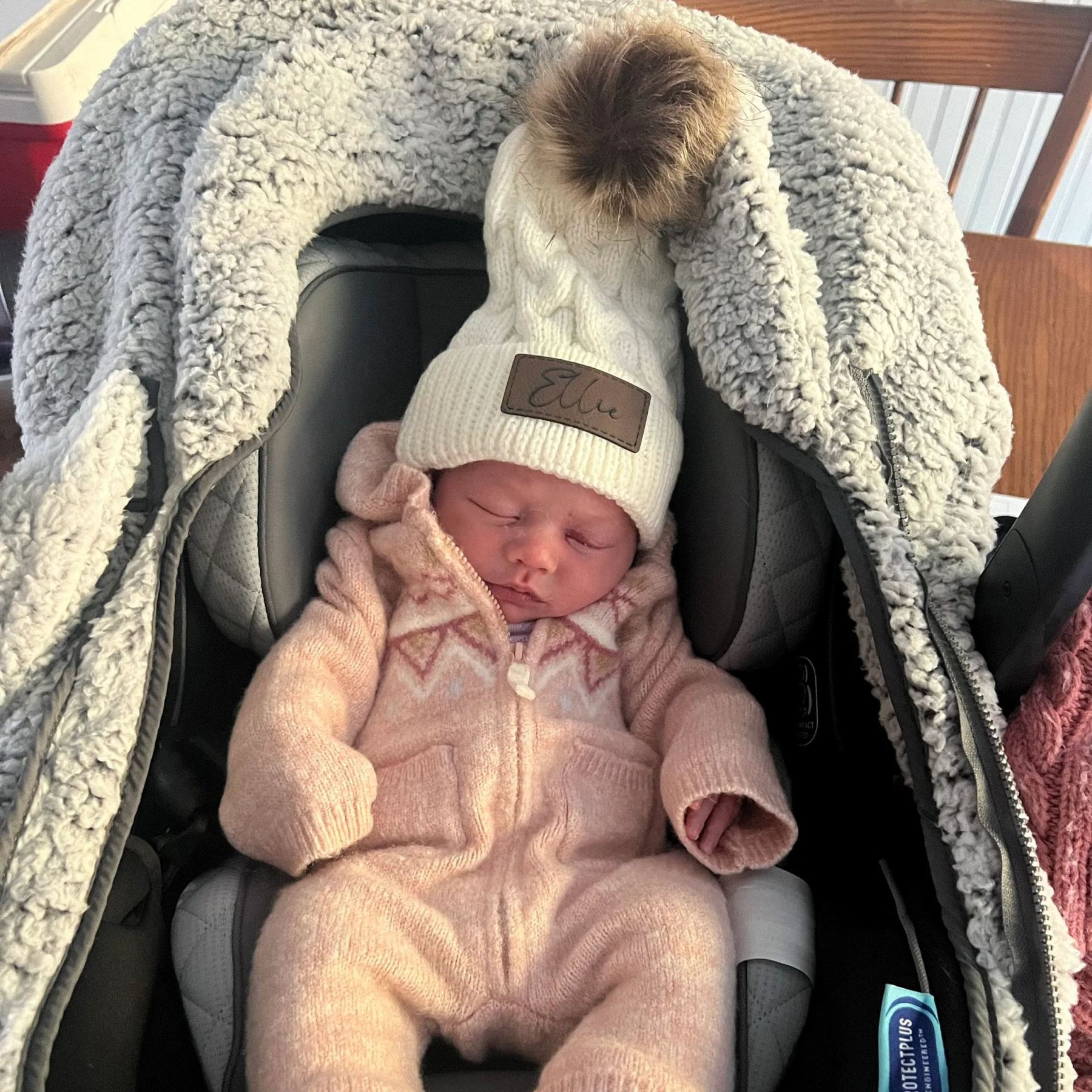 Personalized Faux Leather Patch  Pom Pom Beanie| HSKid40