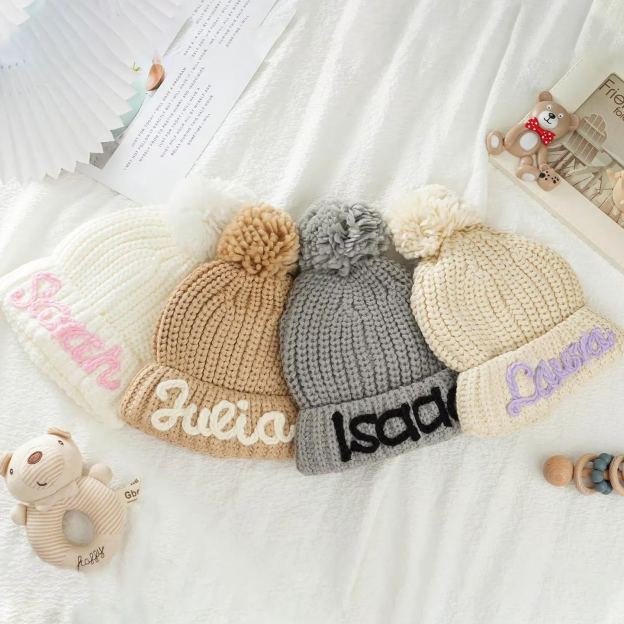 Personalized Hand Embroidery Pom Pom Beanie| HSKid40