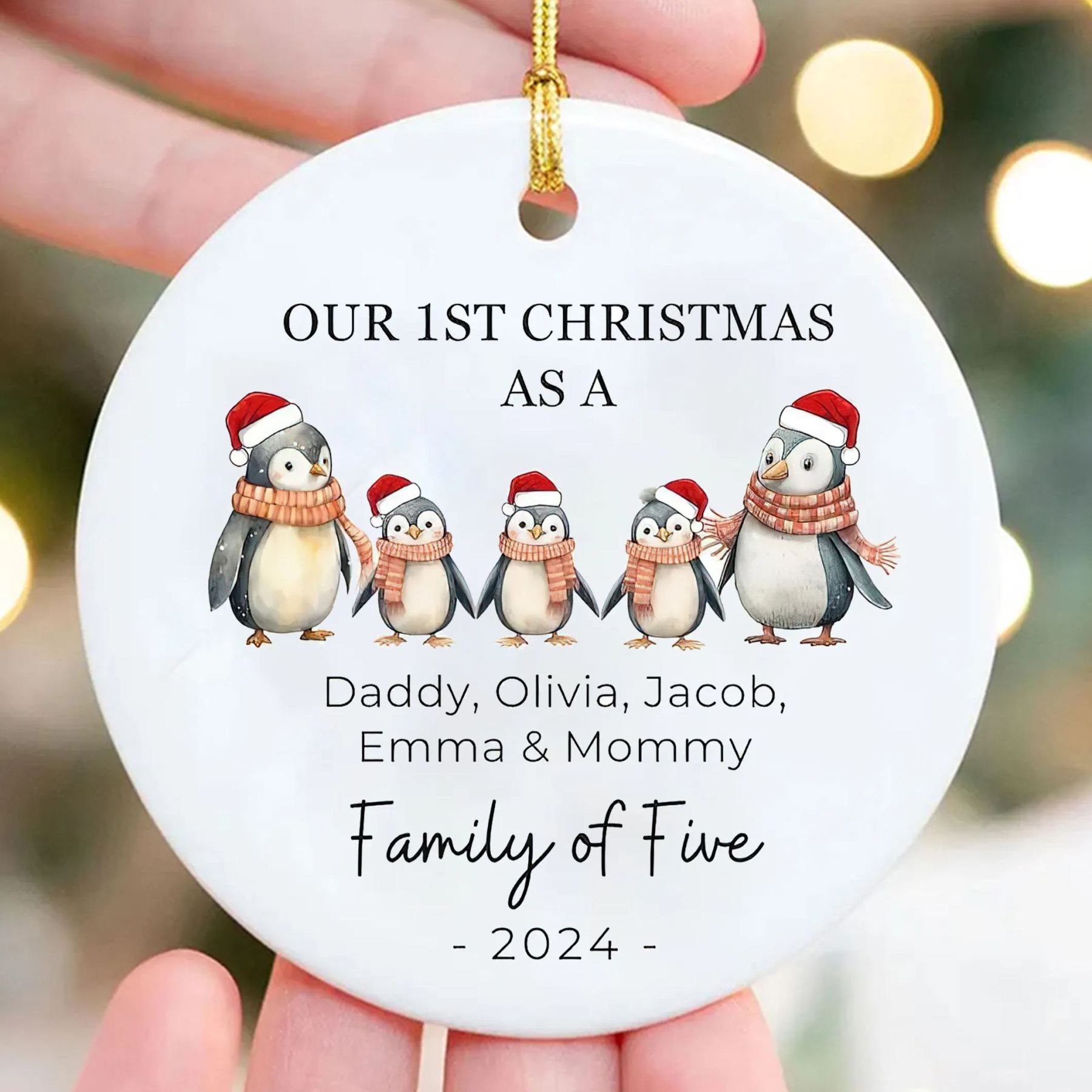 Personalized Christmas Lovely Penguin Family Name Ornaments Decoration | MCGift5713