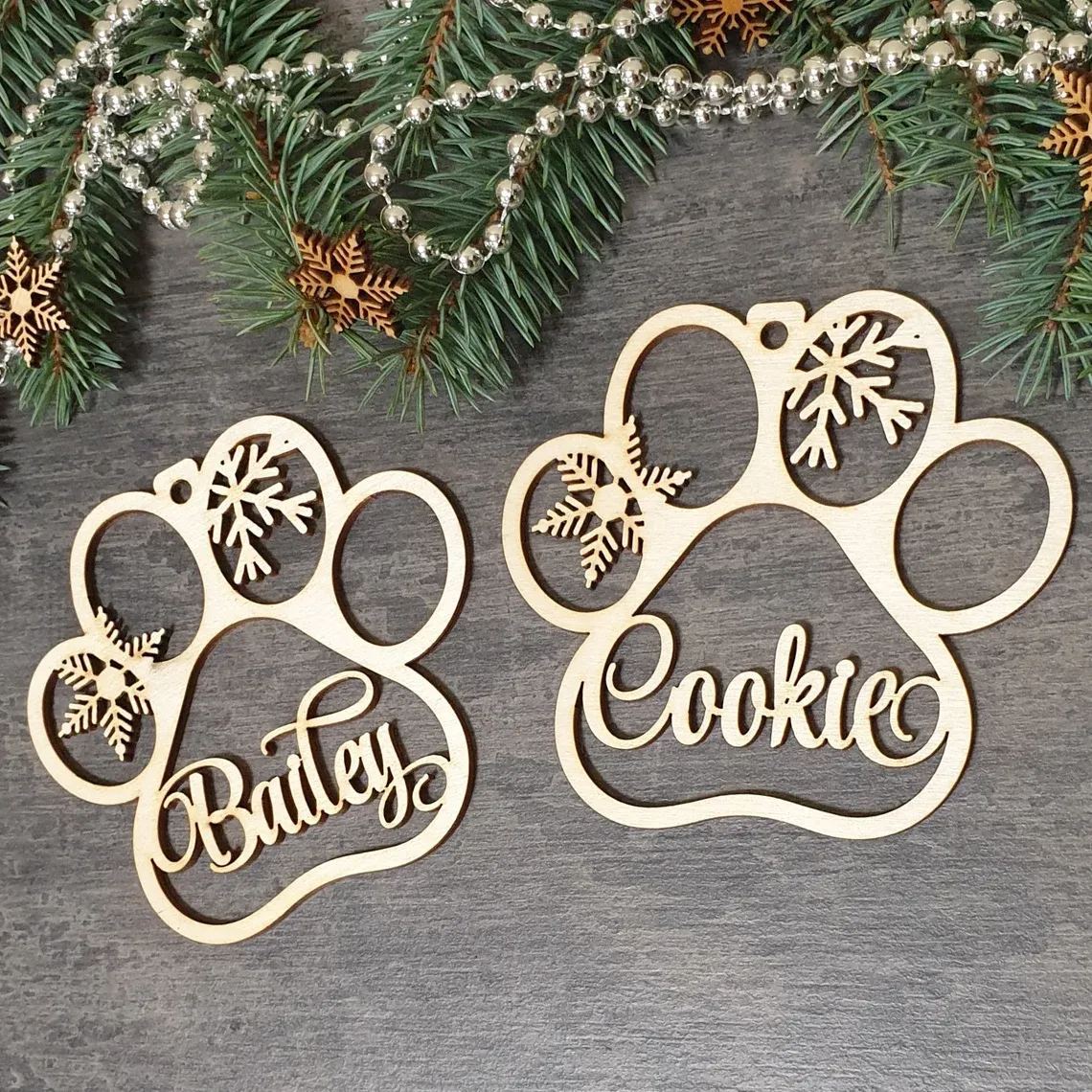 Personalized Paw Wooden Christmas Ornaments | MCGift26