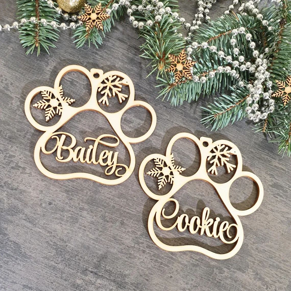 Personalized Paw Wooden Christmas Ornaments | MCGift26