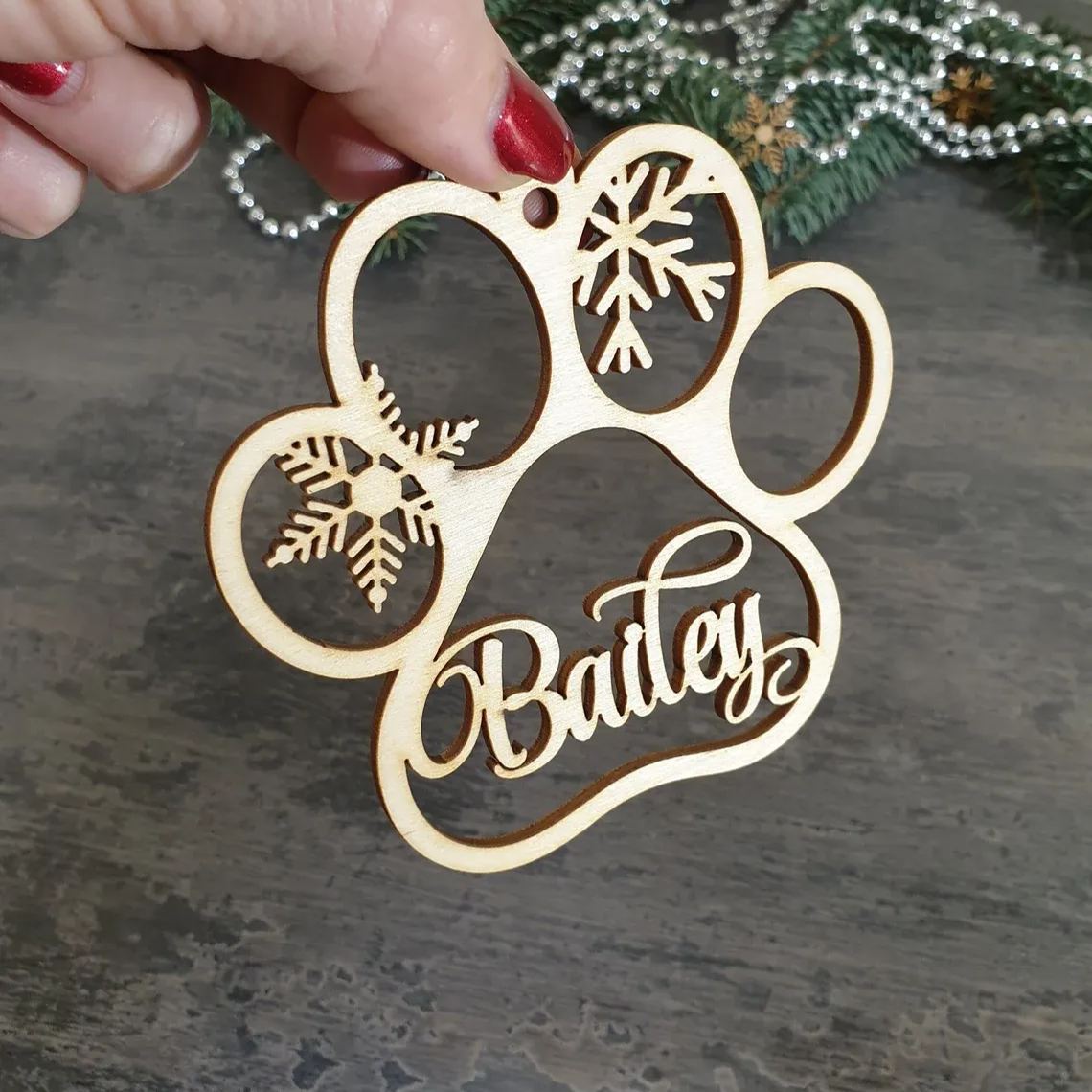 Personalized Paw Wooden Christmas Ornaments | MCGift26