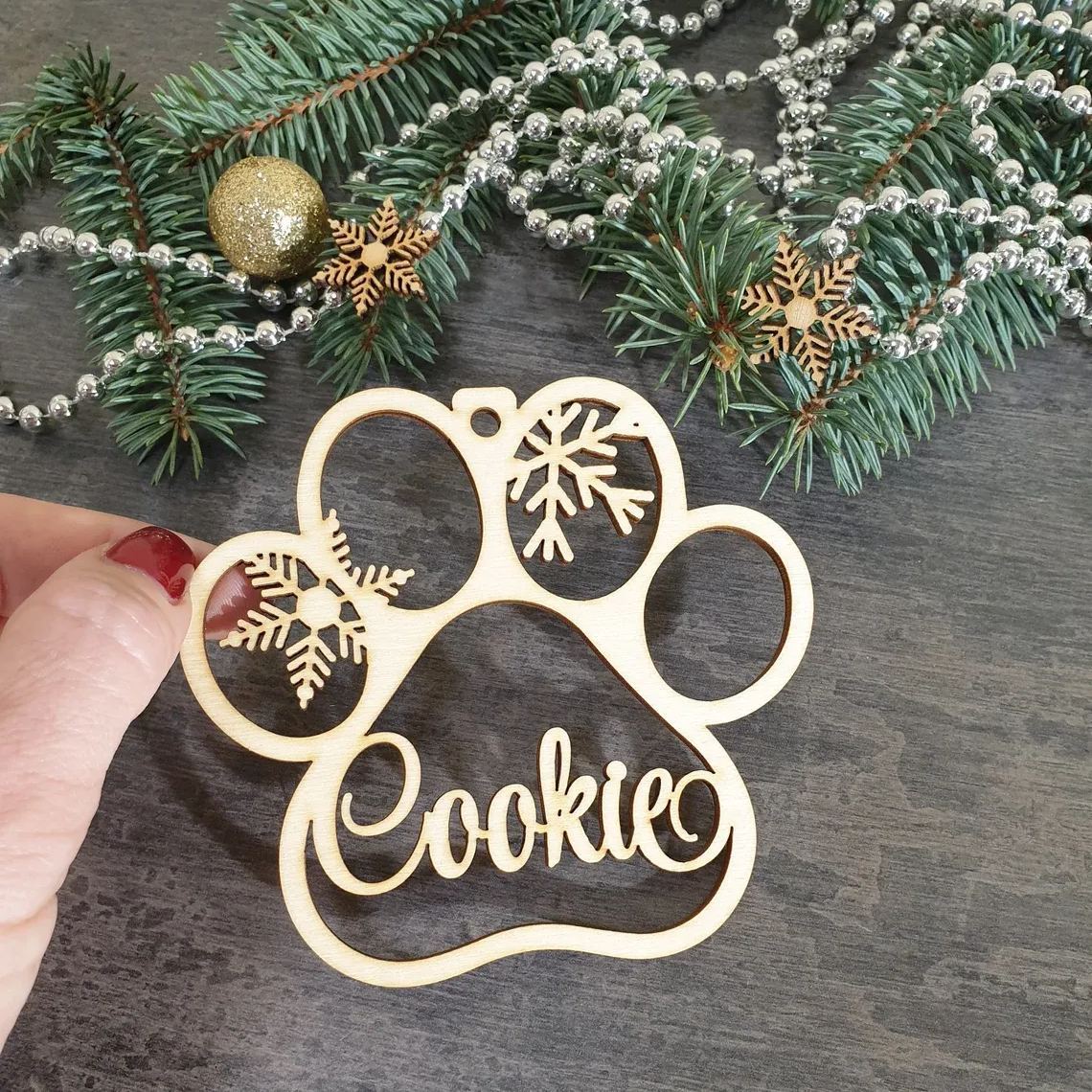 Personalized Paw Wooden Christmas Ornaments | MCGift26