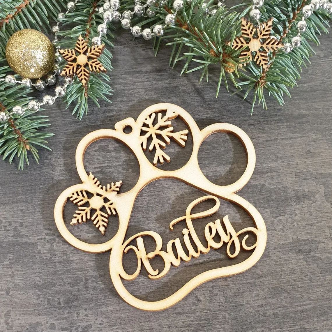 Personalized Paw Wooden Christmas Ornaments | MCGift26