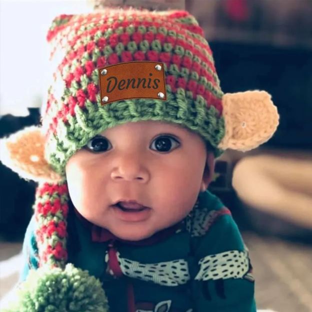 Personalized Crochet Leather Patch Christmas Elf Hat With Ears | MCGift70