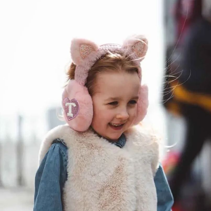 Personalized Kids Pearl Patch Warm Cat Ears Earmuffs | CWToy92