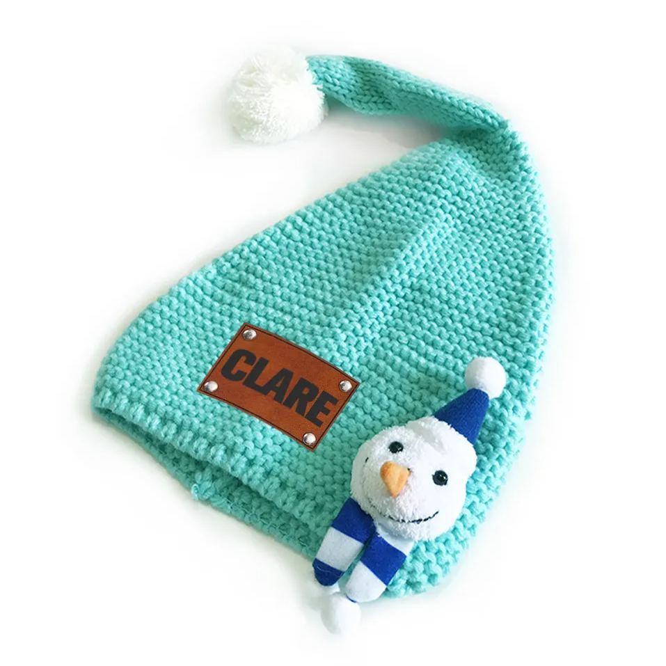 Personalized Lovely Leather Patch Christmas Elf Long Tail Hat | MCGift93