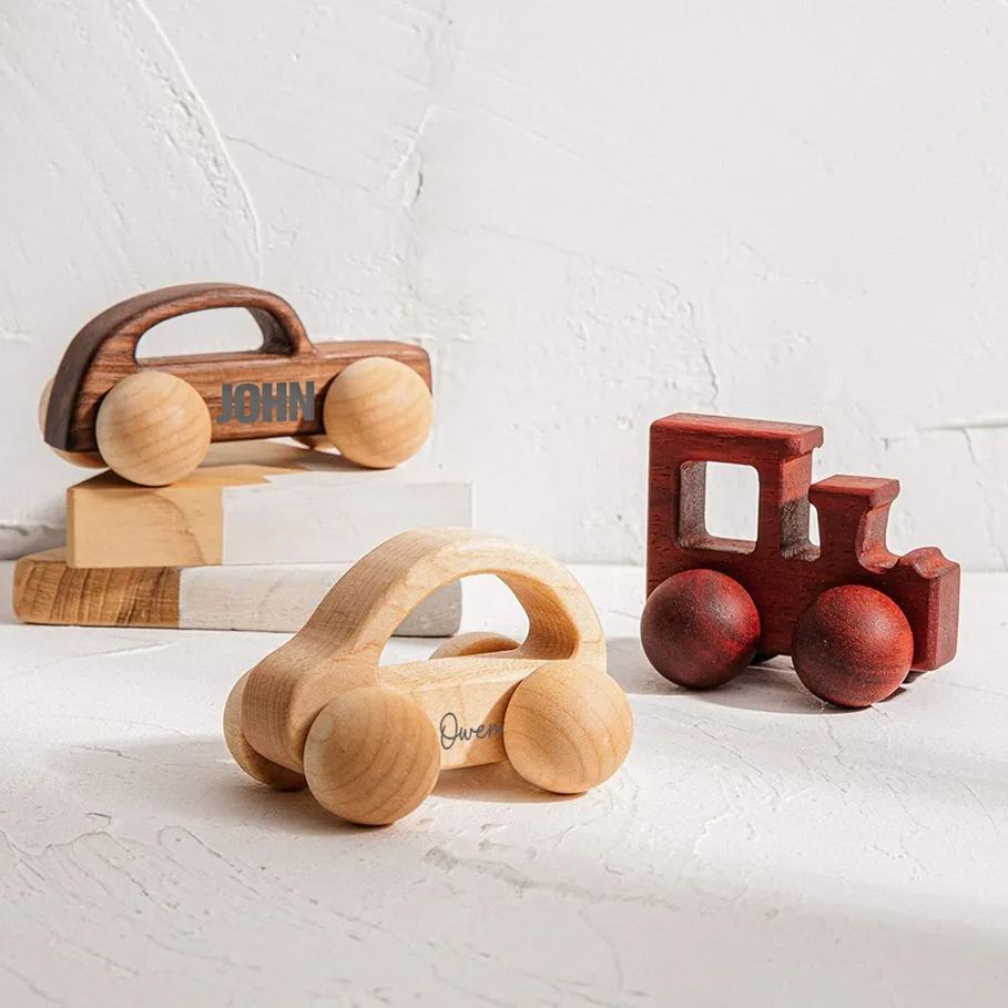 Personalized Baby Natural Wooden Cars Toy | CWToy101