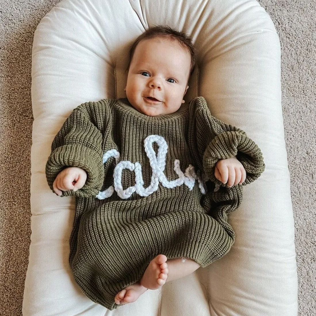 Personalized Hand embroidered Name Baby Sweater | CWBaby110