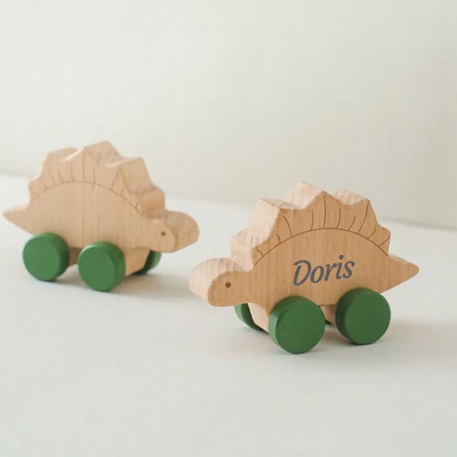 Personalized Natural Wooden Early Education Dinosaur Cars Toy Trolley | CWToy103