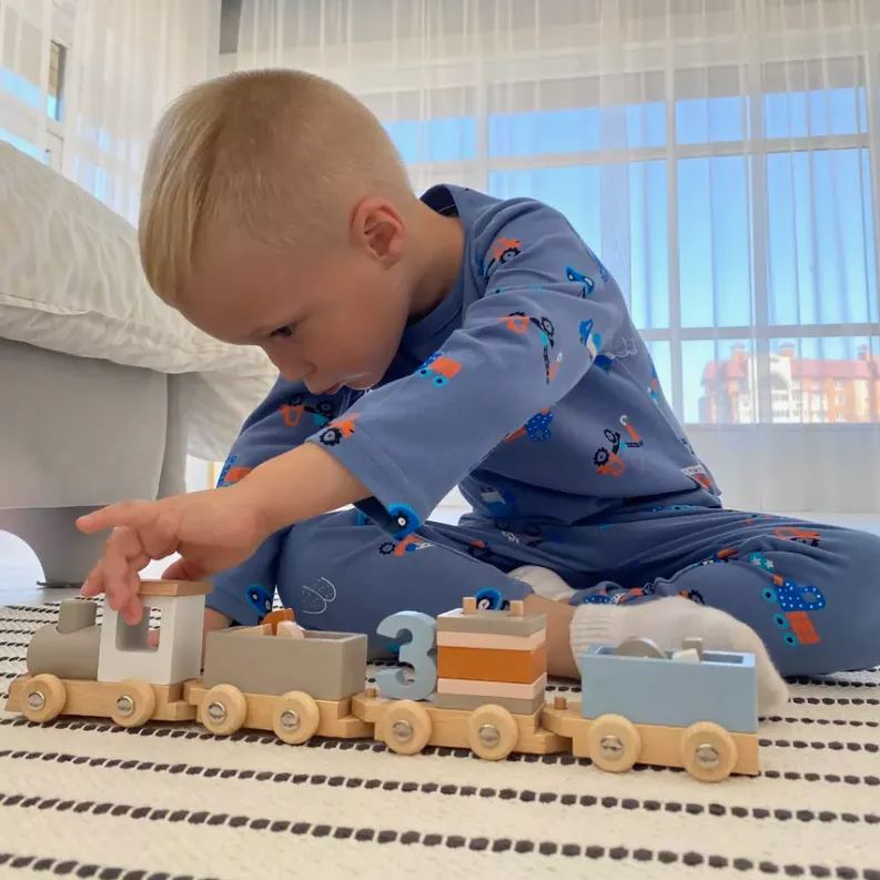 Personalized Kid Toy Wooden Freight Train Set | CWToy100