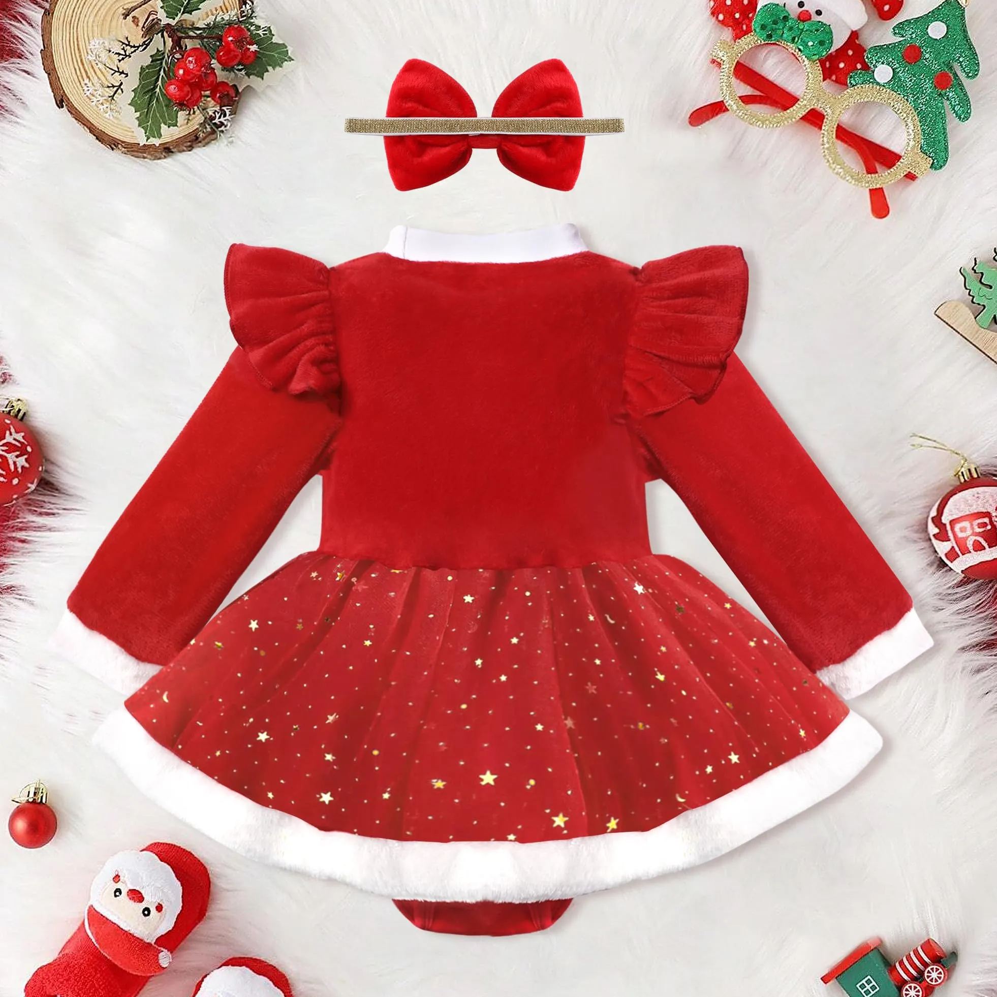 Personalized Baby Girl Christmas Tutu Romper with Bow | CWBaby112