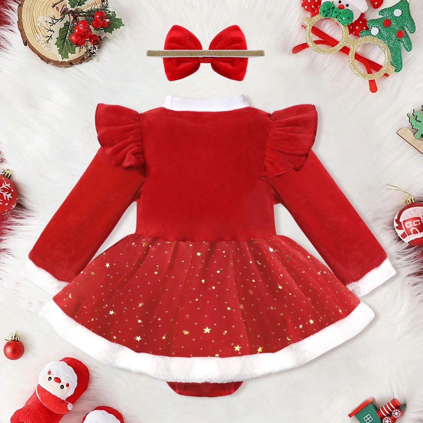 Personalized Baby Girl Christmas Tutu Romper with Bow | CWBaby112