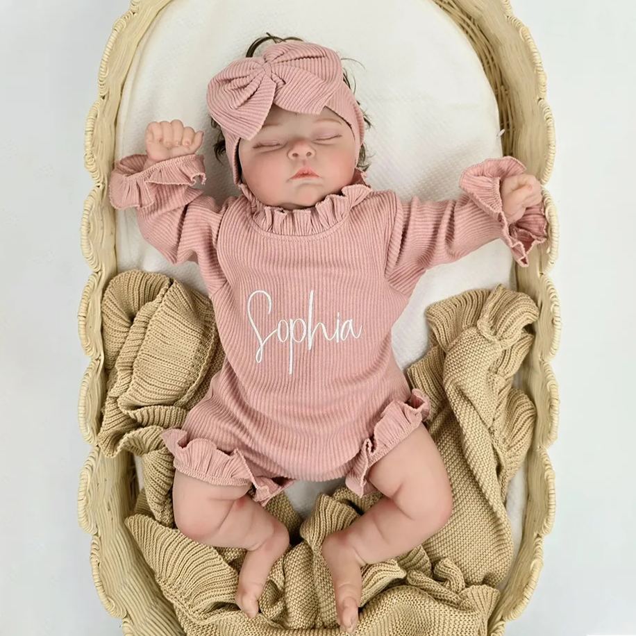 Personalized Embroider Ruffle Romper and Bow Set | CWBaby132