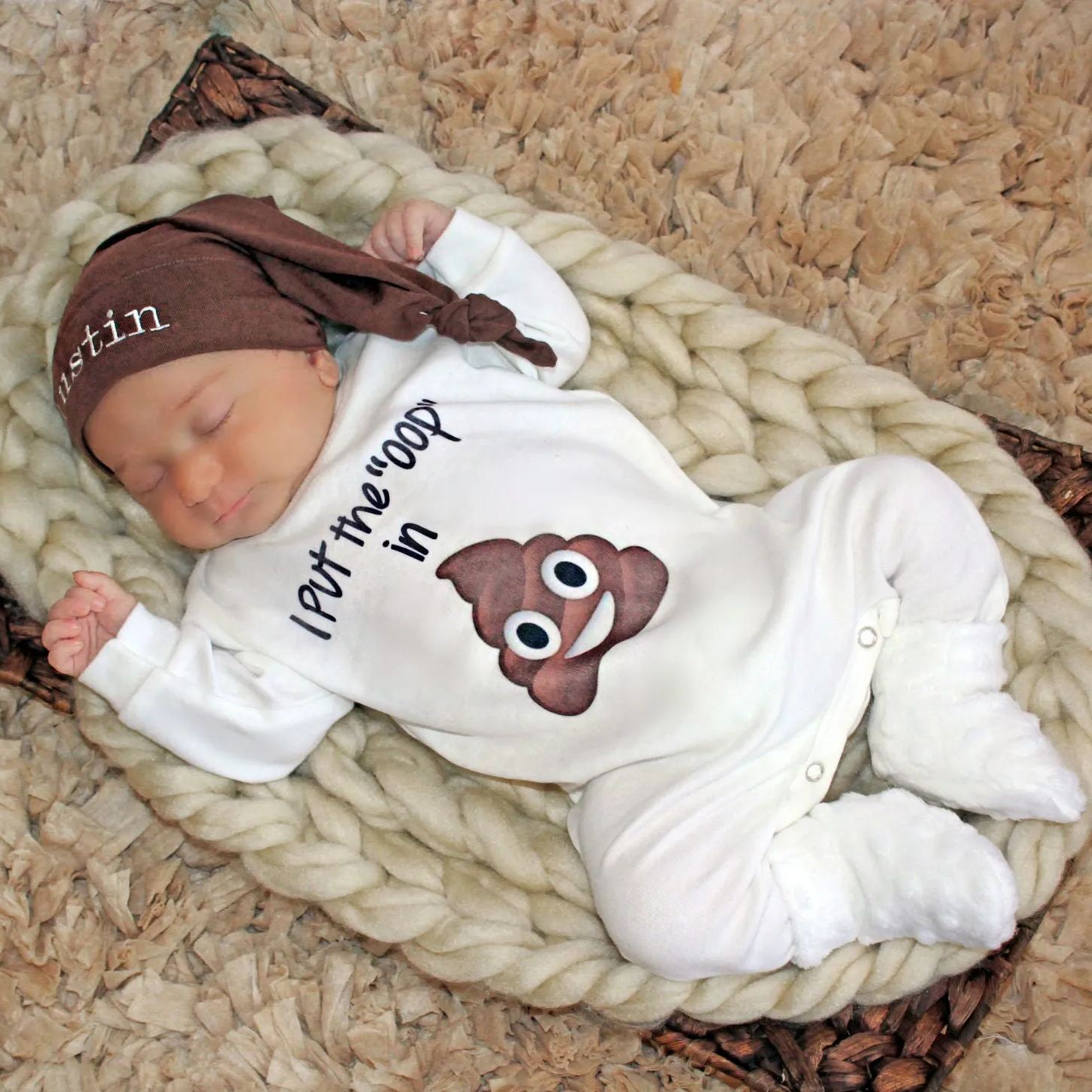 Personalized Baby Funny Take Home Romper and Hat Set | CWBaby136