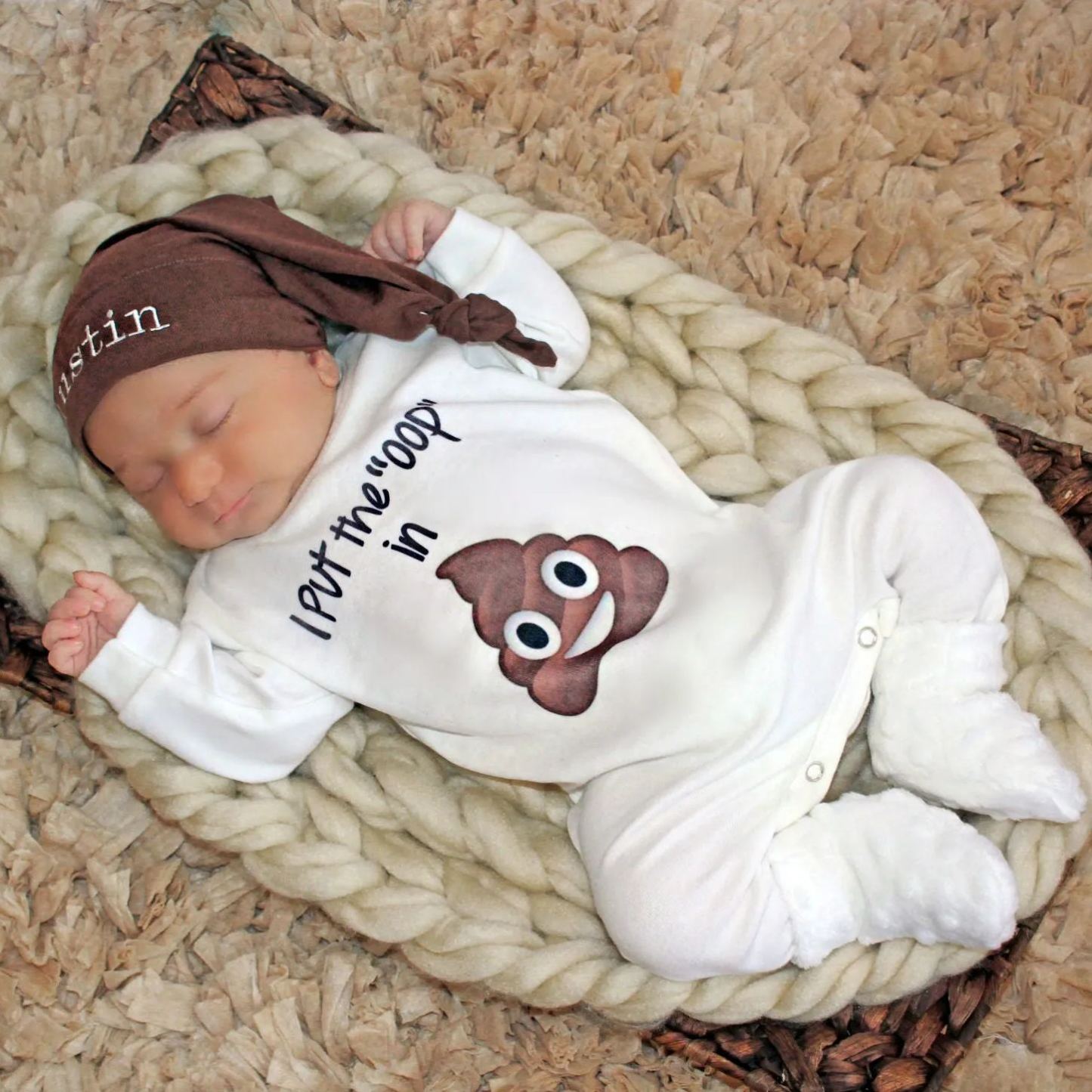 Personalized Baby Funny Take Home Romper and Hat Set | CWBaby136