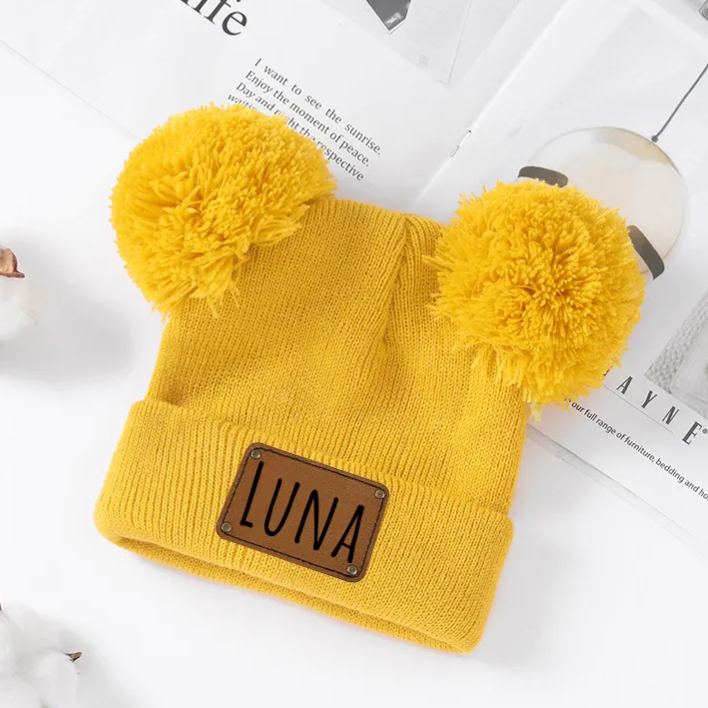 Personalized Leather Patch Pom Pom Hat for Comfort & Unique | HSKid55