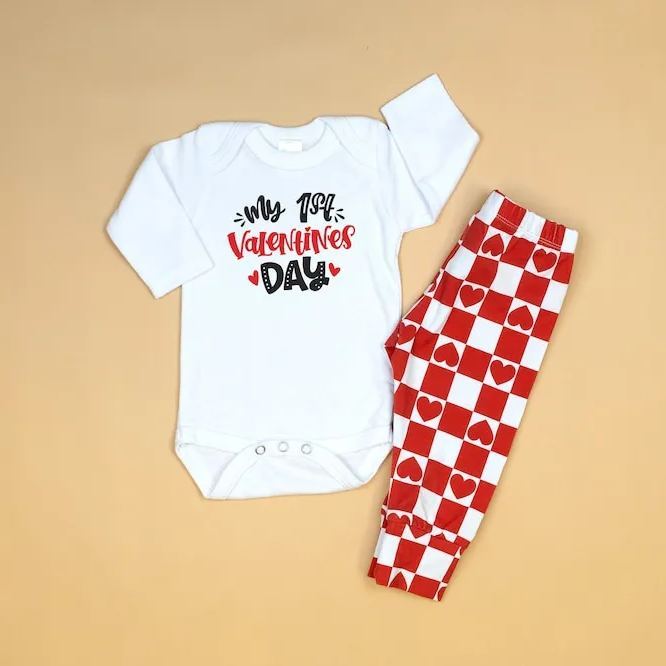 Personalized Baby 1st Valentines Day Outfit Set | CWBaby167
