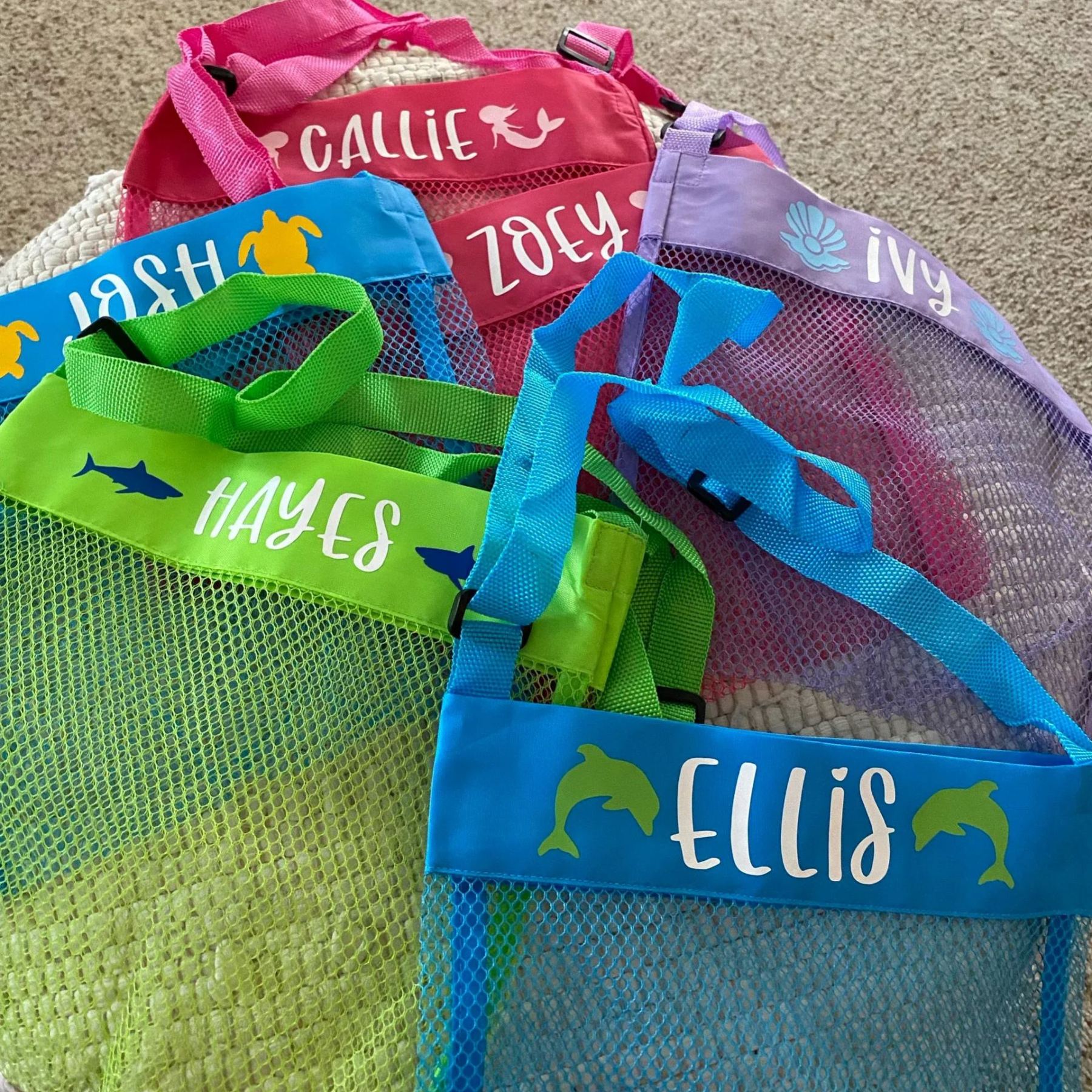 Personalized Lovely Seashell Mesh Beach Bag | CWBeach0201