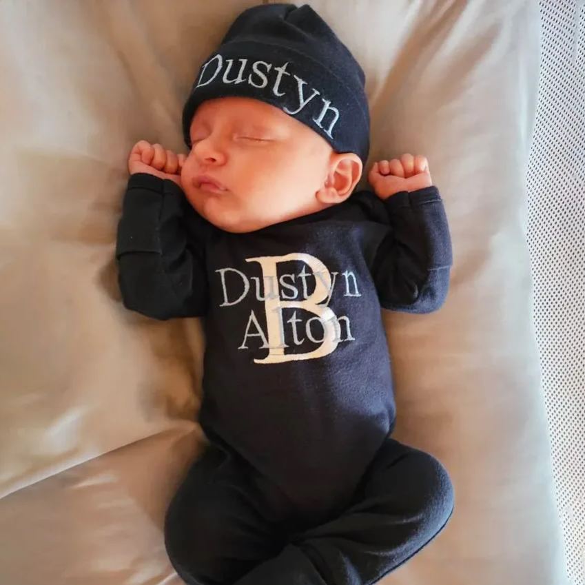 Personalized Embroidery Baby Coming Home Romper and Hat Set | CWBaby202