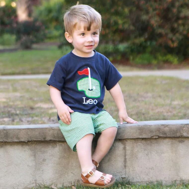 Personalized Baby Monogrammed Golf Applique Shirt and Shorts | CWBaby209